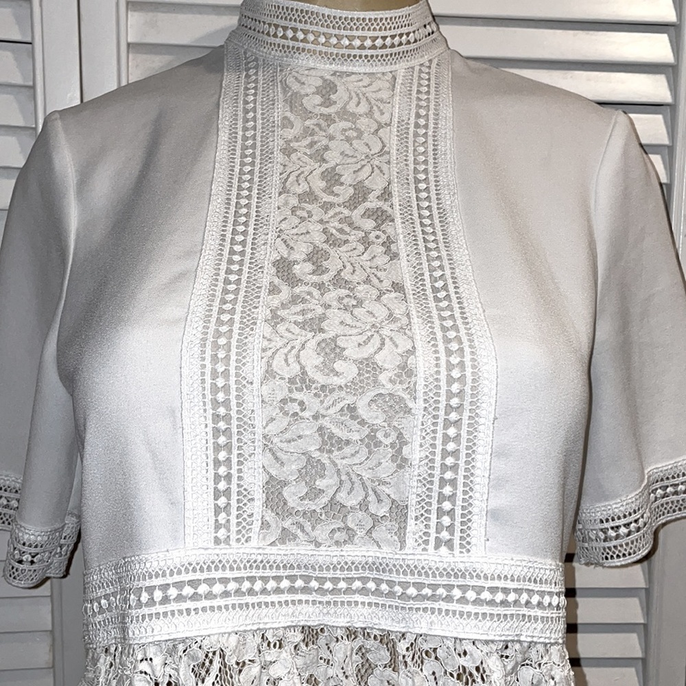 Zara Lace Panel Peplum High Neck Short Sleeve Blouse Size XS - Picture 6 of 9